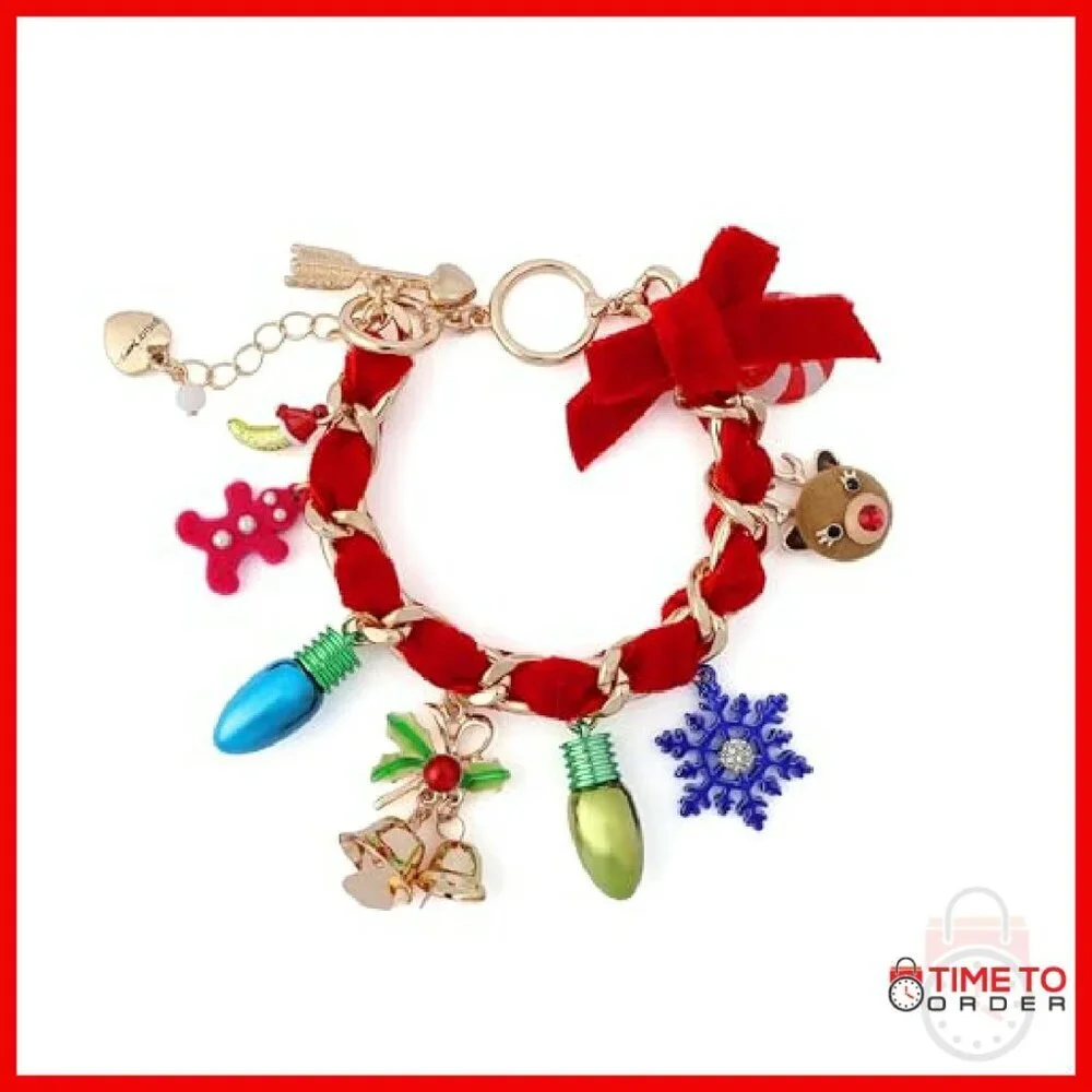 Kids Christmas Charm Bracelet with Toggle Closure 7.5-8.5 Inch